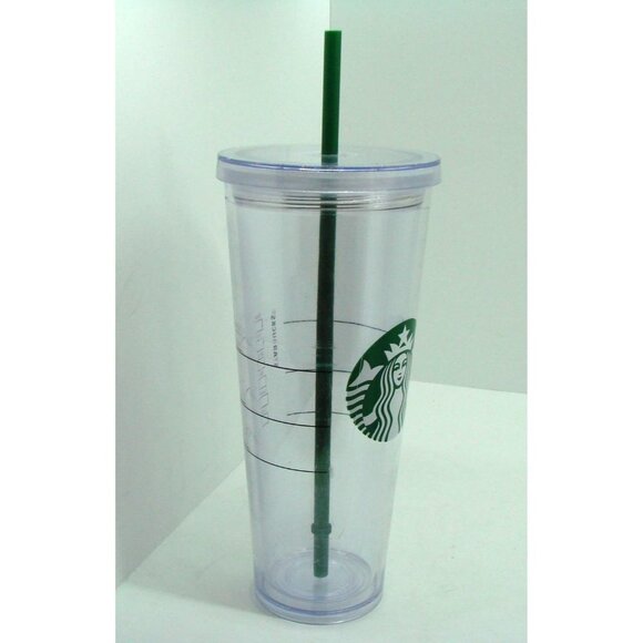 Starbucks Cold Cup Clear Venti Tumbler Traveler Green Straw Lid Large Logo 24 oz - Picture 12 of 12